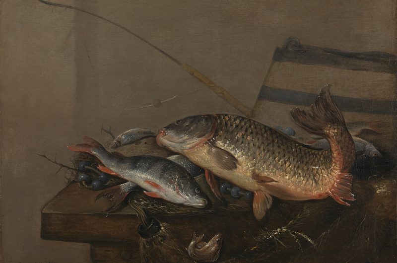 Gemälde mit Fischen auf Stuhl
